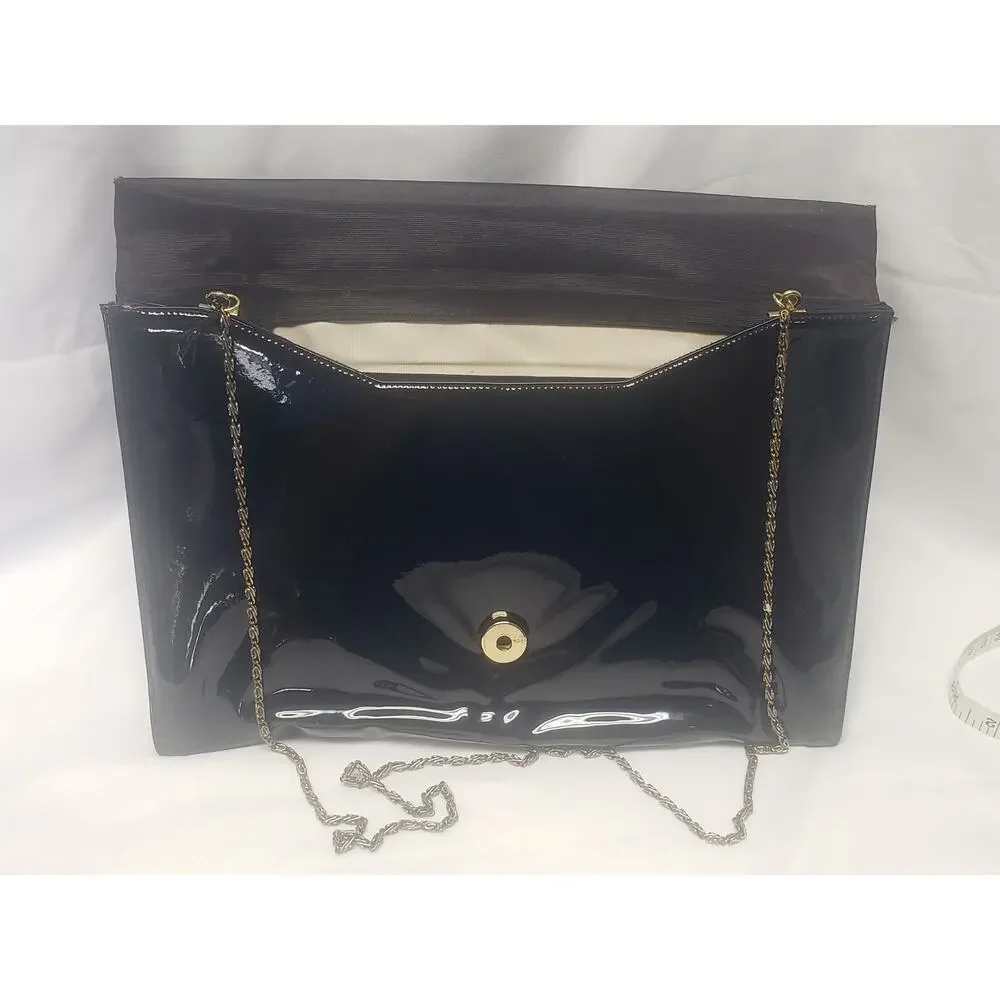 Vintage ANDE Black Evening Clutch w. Gold Strap Faux Leather Hand Bag Purse